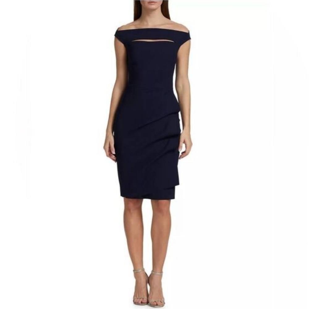 Chiara Boni Melania Short Off-The-Shoulder Dress Black Ruffle Crepe Sz 42 / US 6